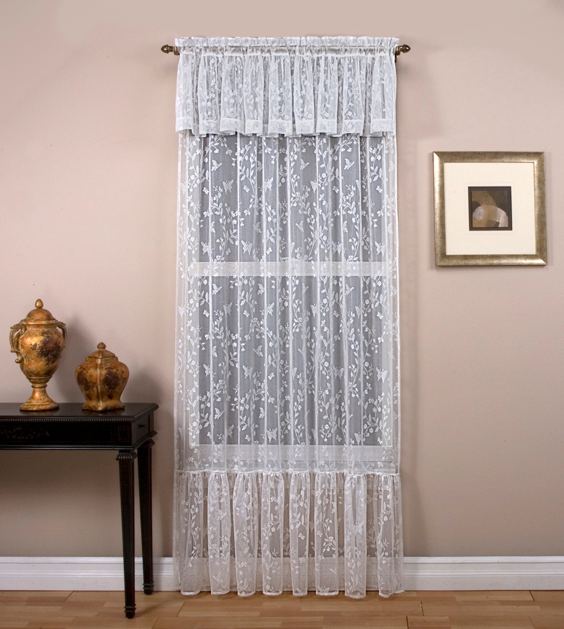 Isabella Lace Rod Pocket Panel w/18" Ruffle & Tie Back