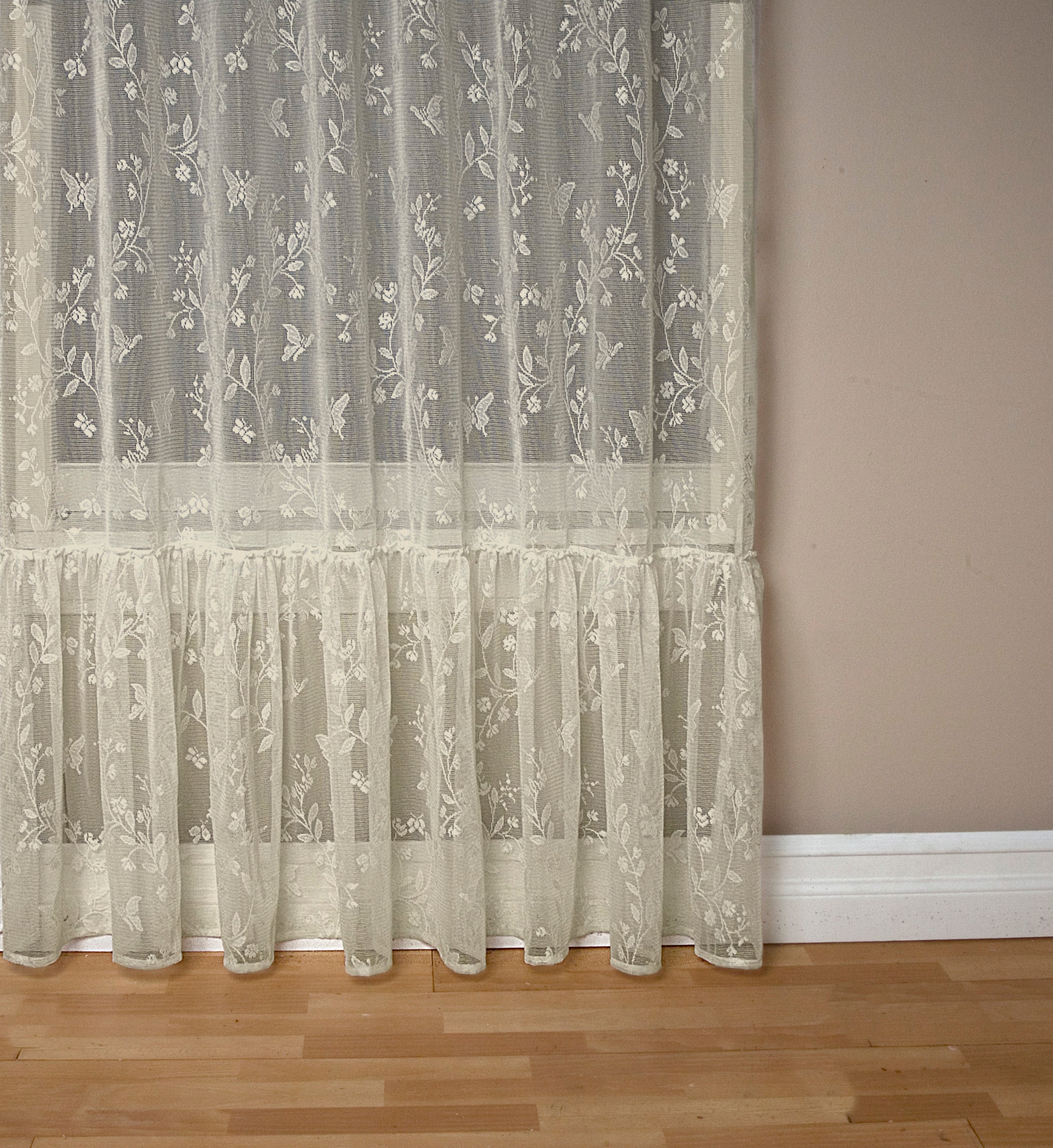 Isabella Lace Rod Pocket Panel w/18" Ruffle & Tie Back