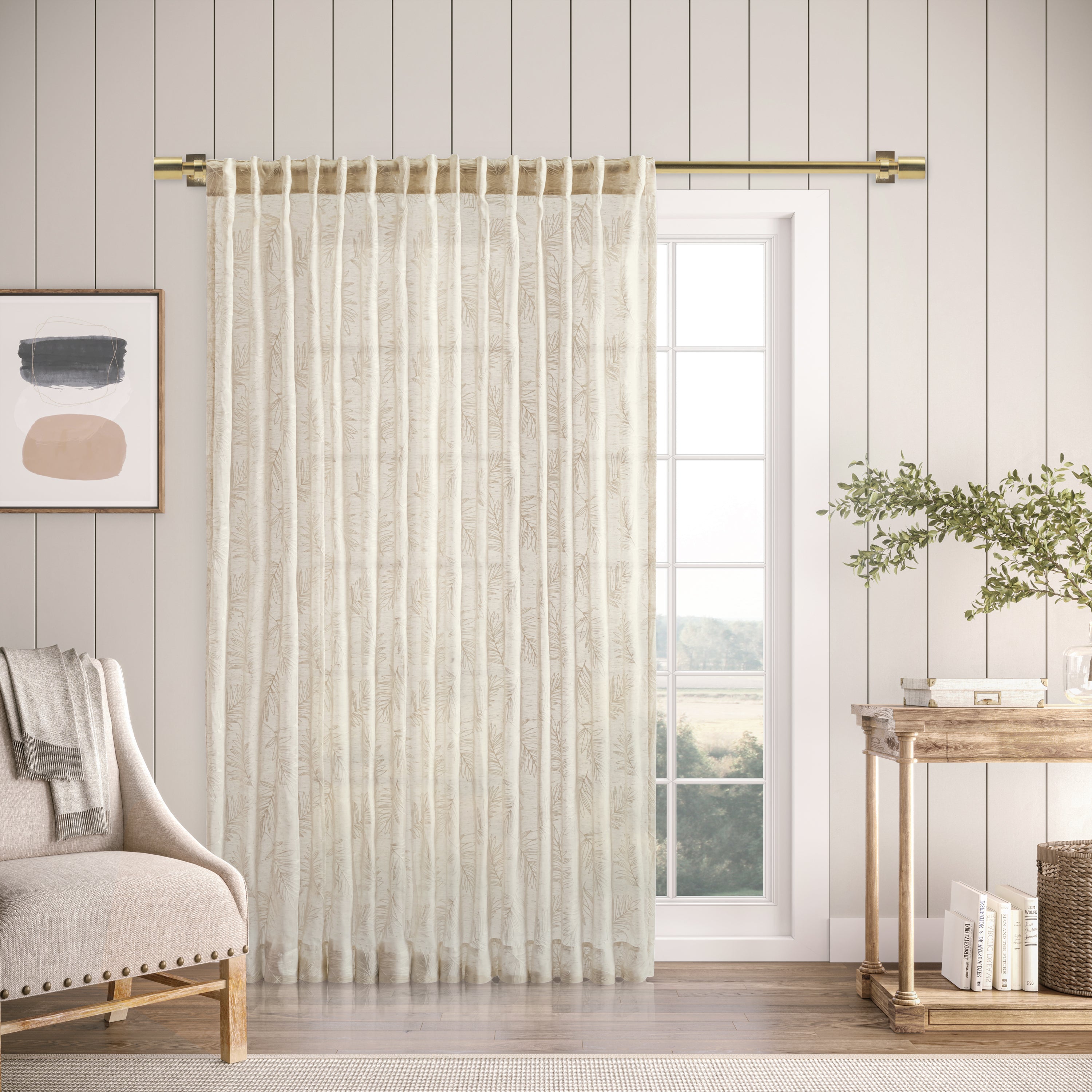Sheer Leaf Rod Pocket w/Back Tabs Patio Panel