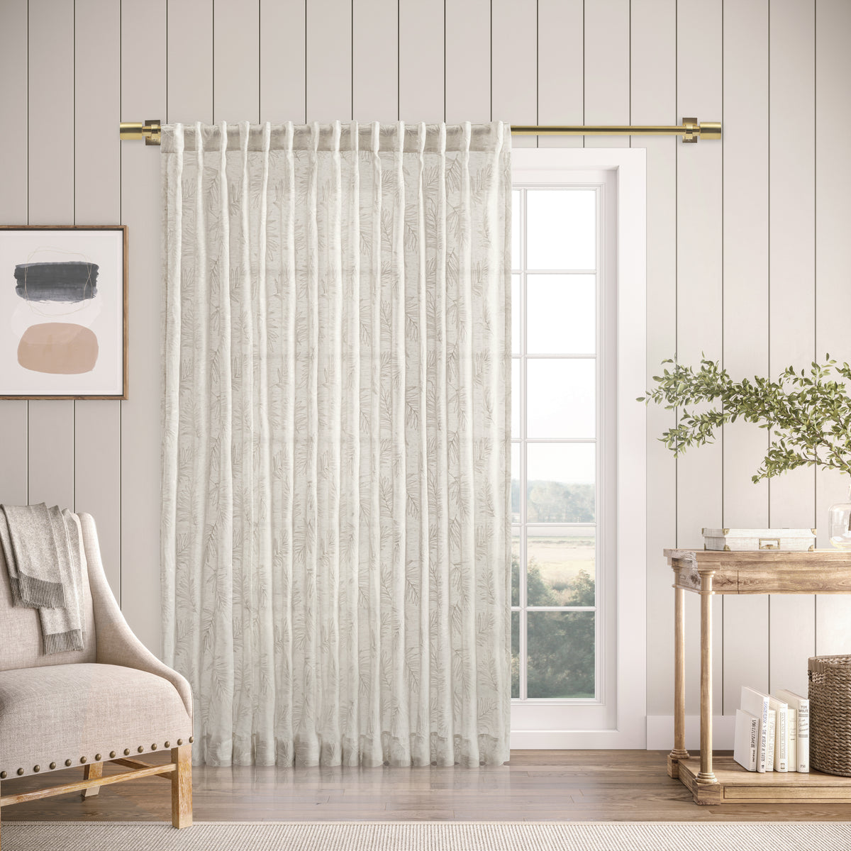 Sheer Leaf Rod Pocket w/Back Tabs Patio Panel