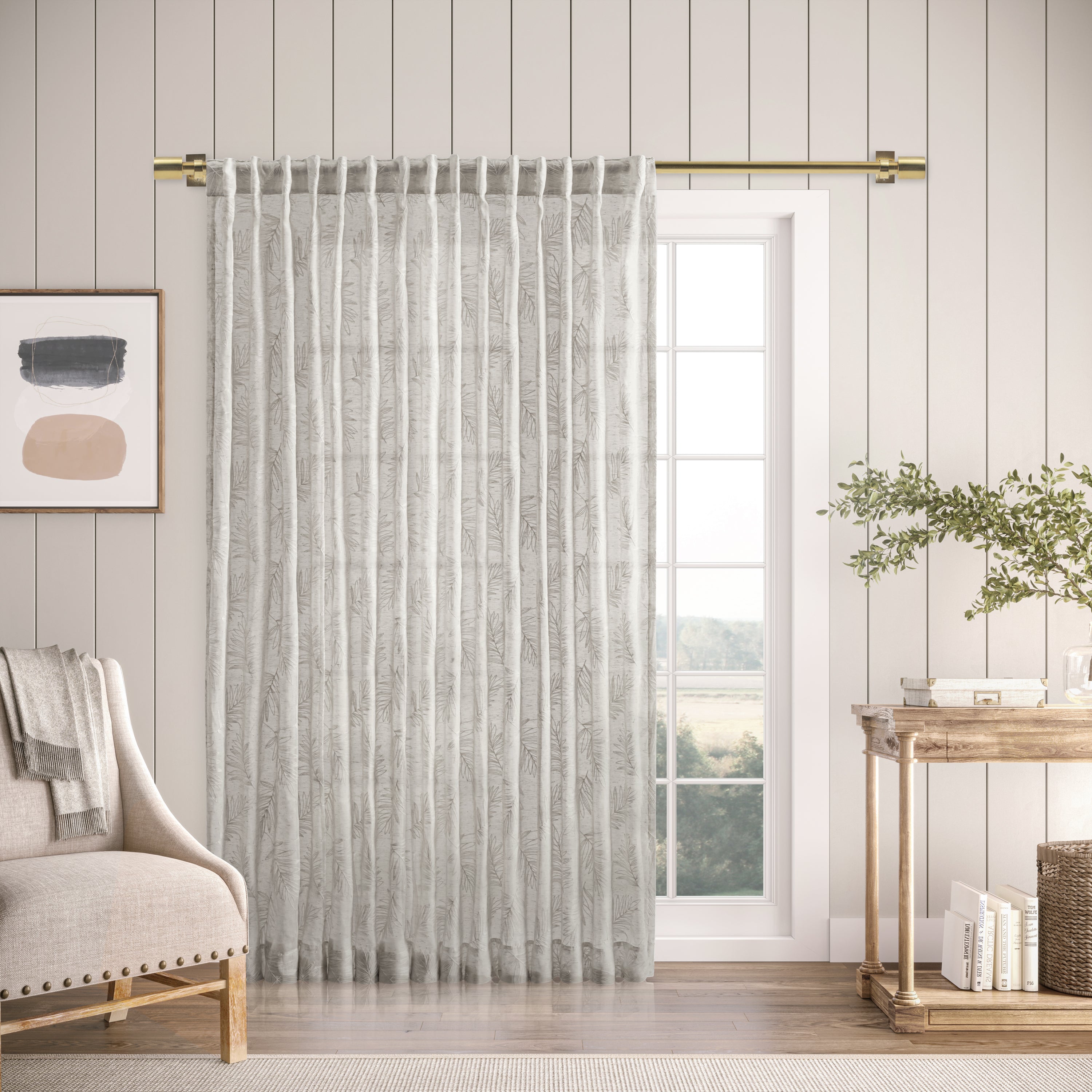 Sheer Leaf Rod Pocket w/Back Tabs Patio Panel
