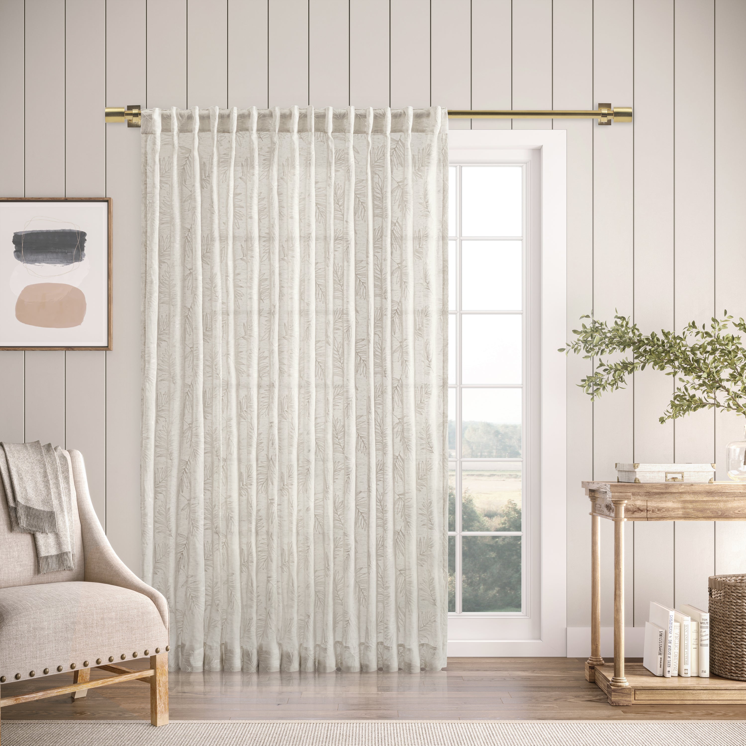Sheer Leaf Rod Pocket w/Back Tabs Patio Panel