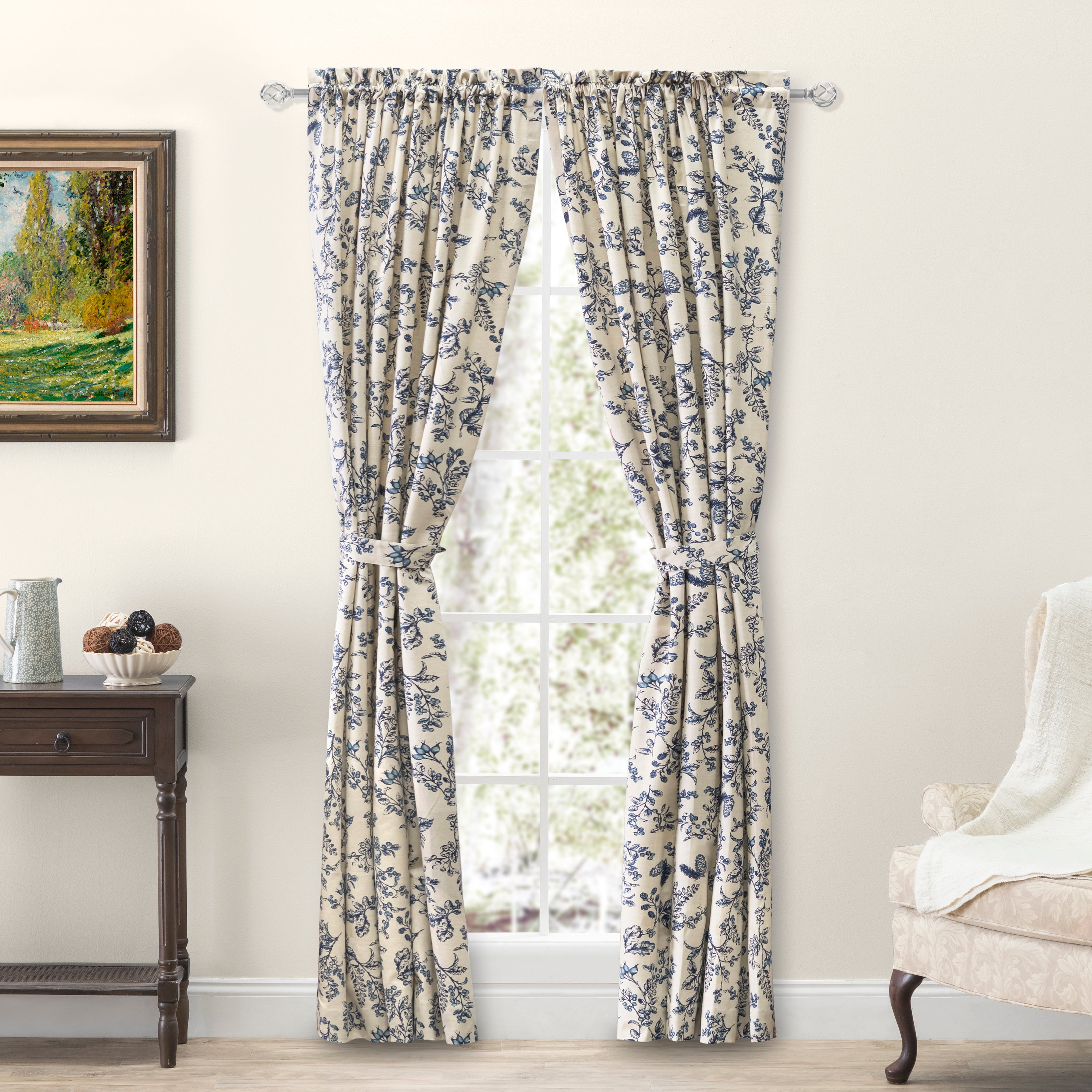 Waverly Gardens Tailored Panel Pair w/ Tie Backs