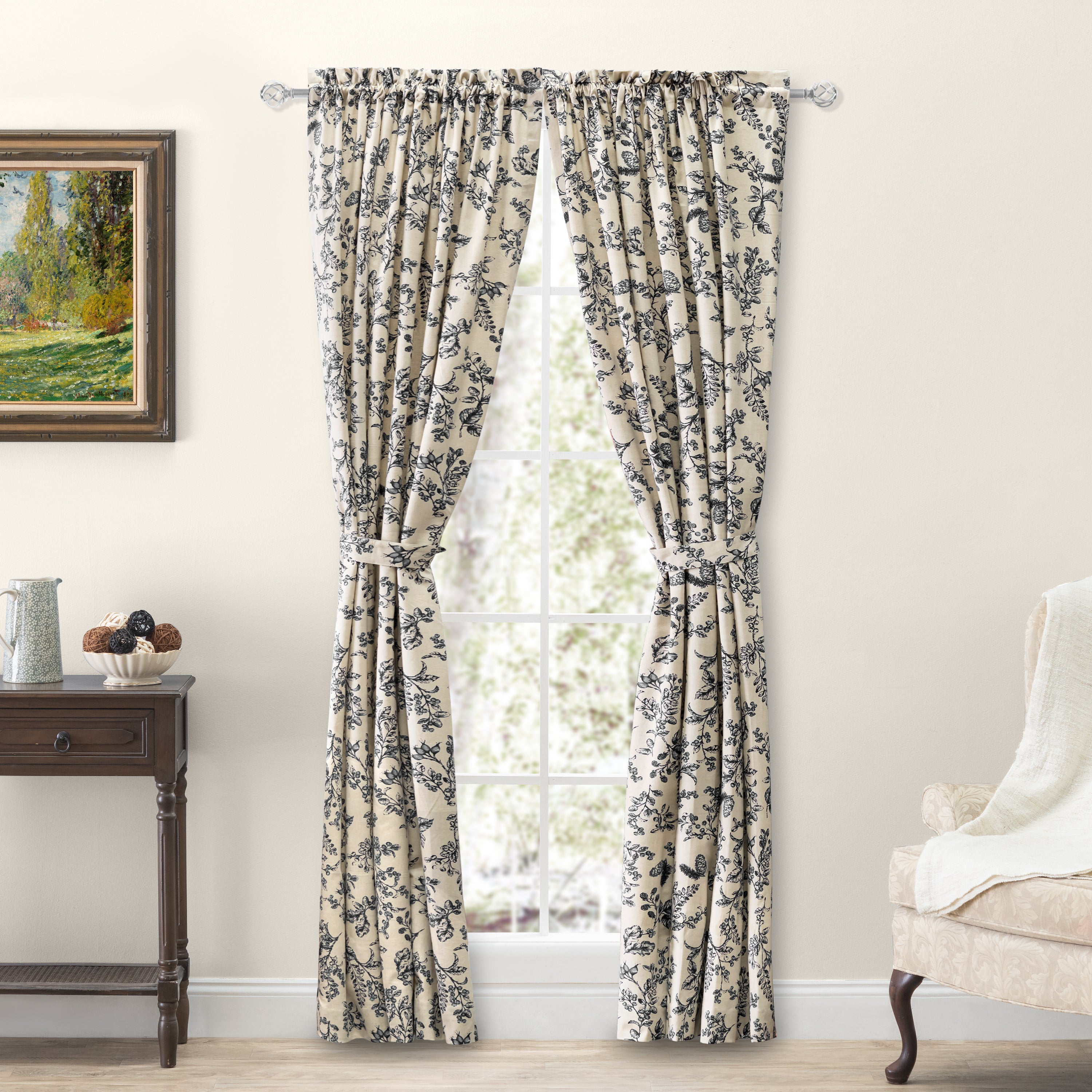 Waverly Gardens Tailored Panel Pair w/ Tie Backs
