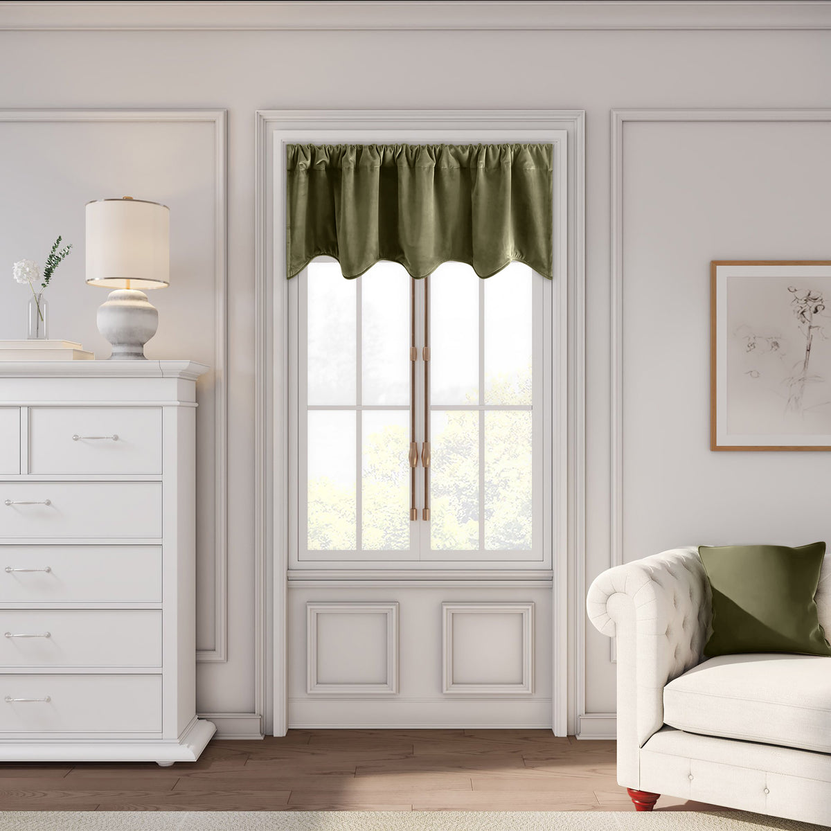 Velvet Rod Pocket w/Back Tabs Scalloped Valance w/Backout Lining