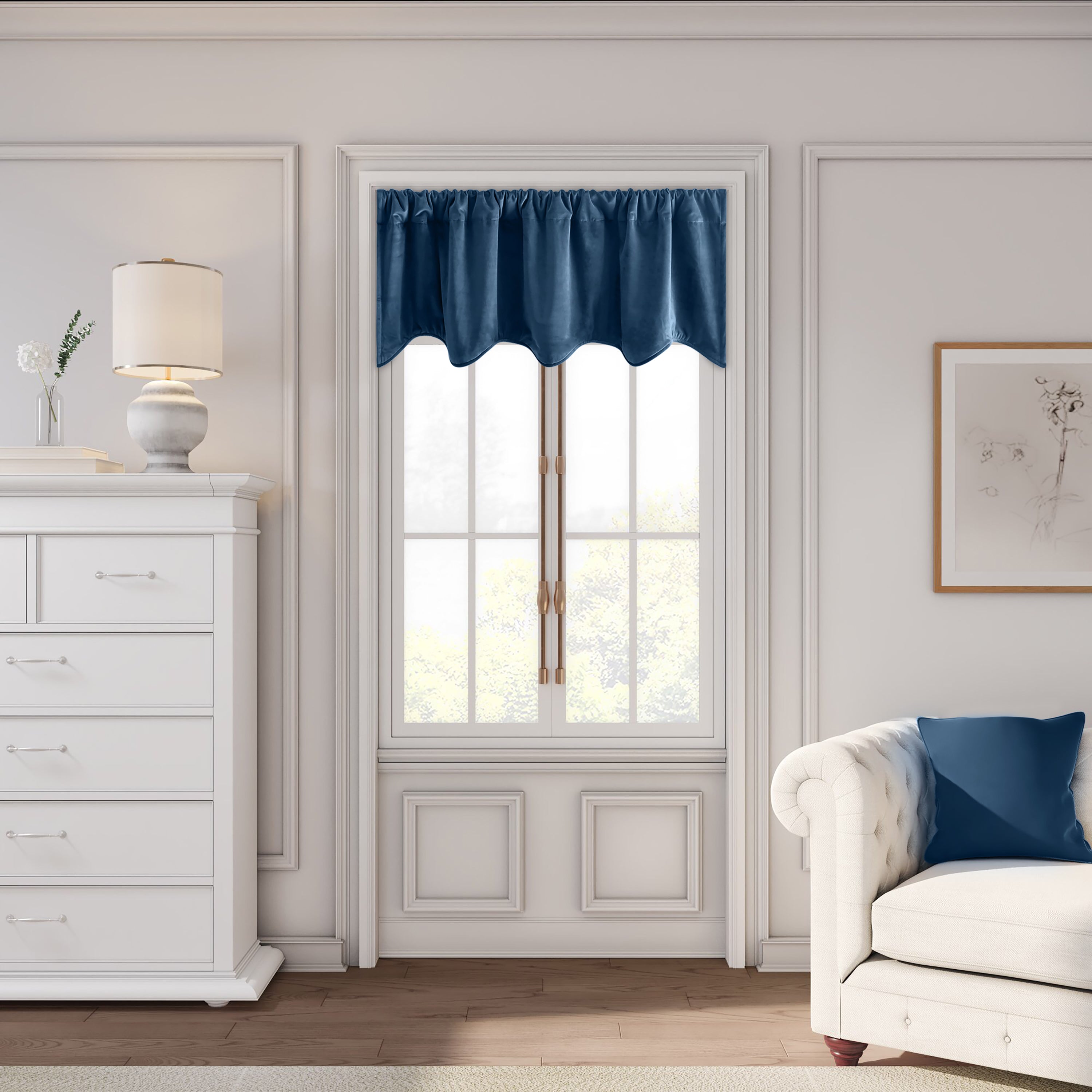 Velvet Rod Pocket w/Back Tabs Scalloped Valance w/Backout Lining