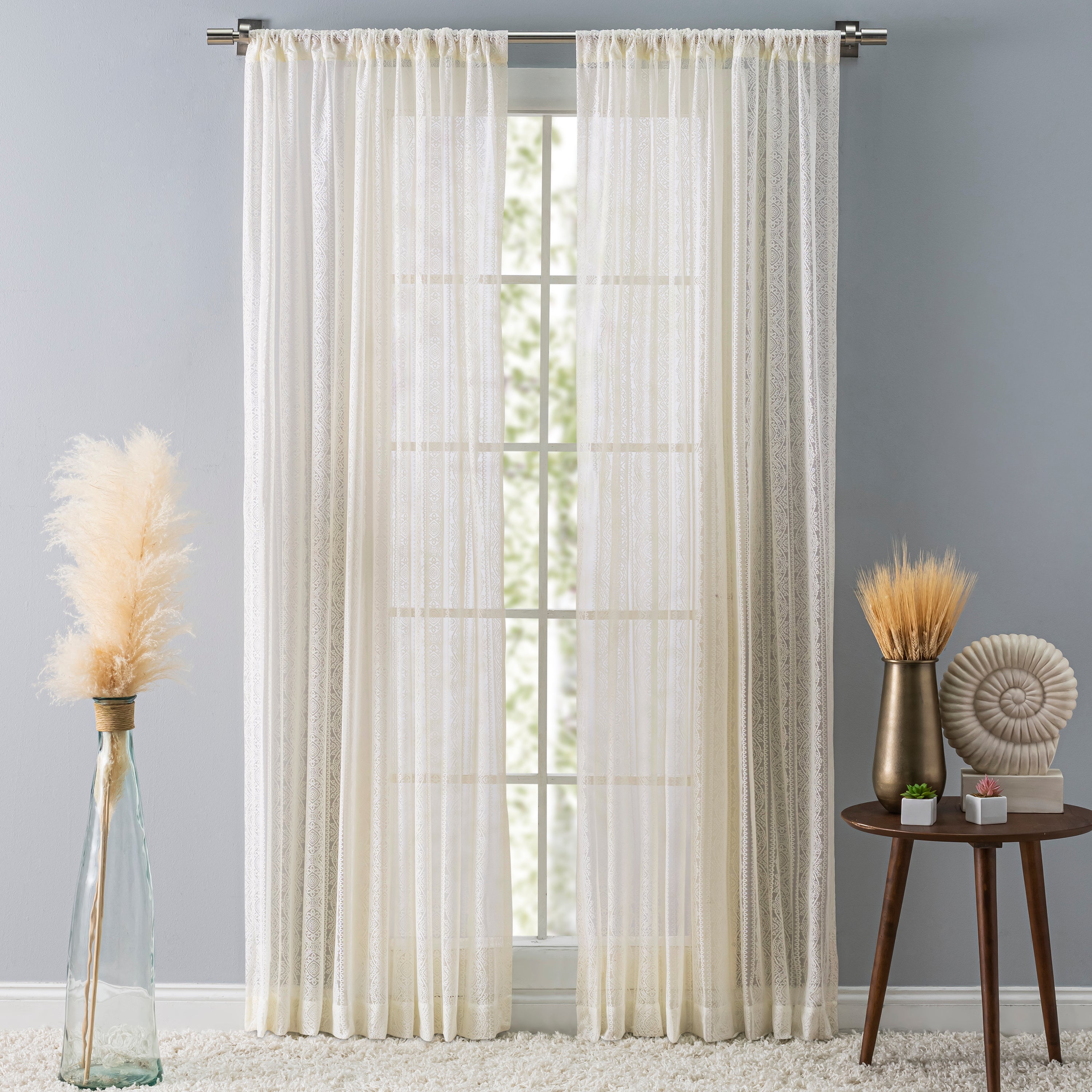 Striped Lace 3" Rod Pocket (No Header) Panel