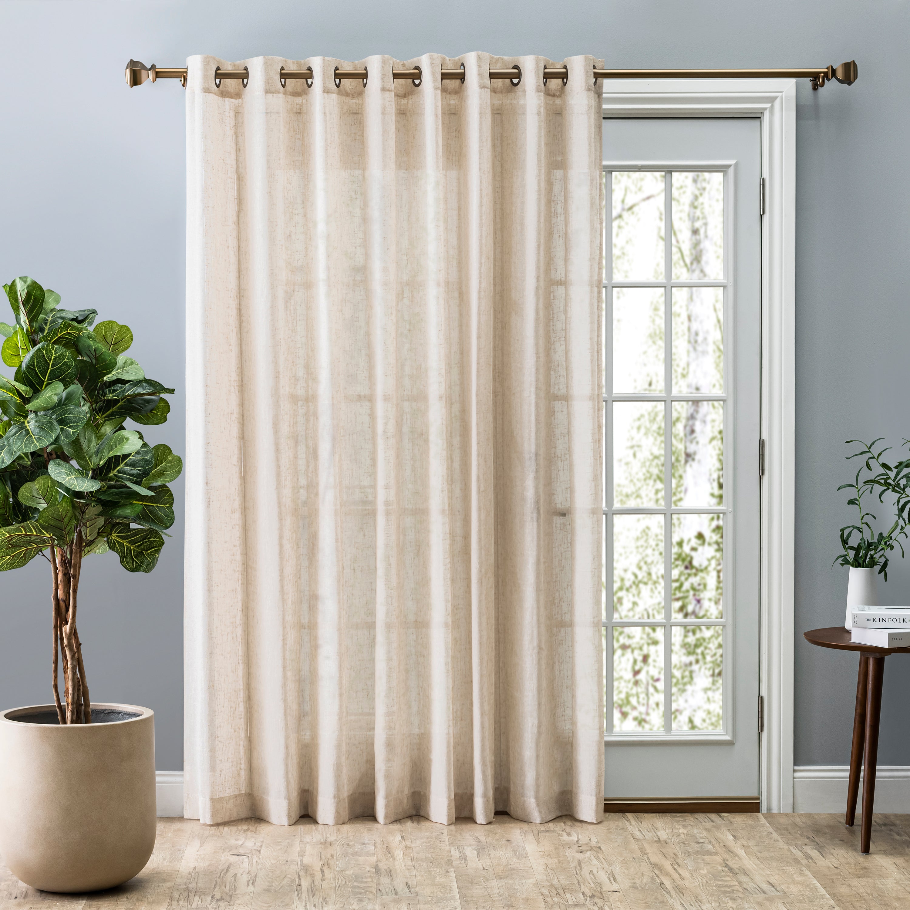Shannon Sheer Linen Grommet Patio Panel w/Wand
