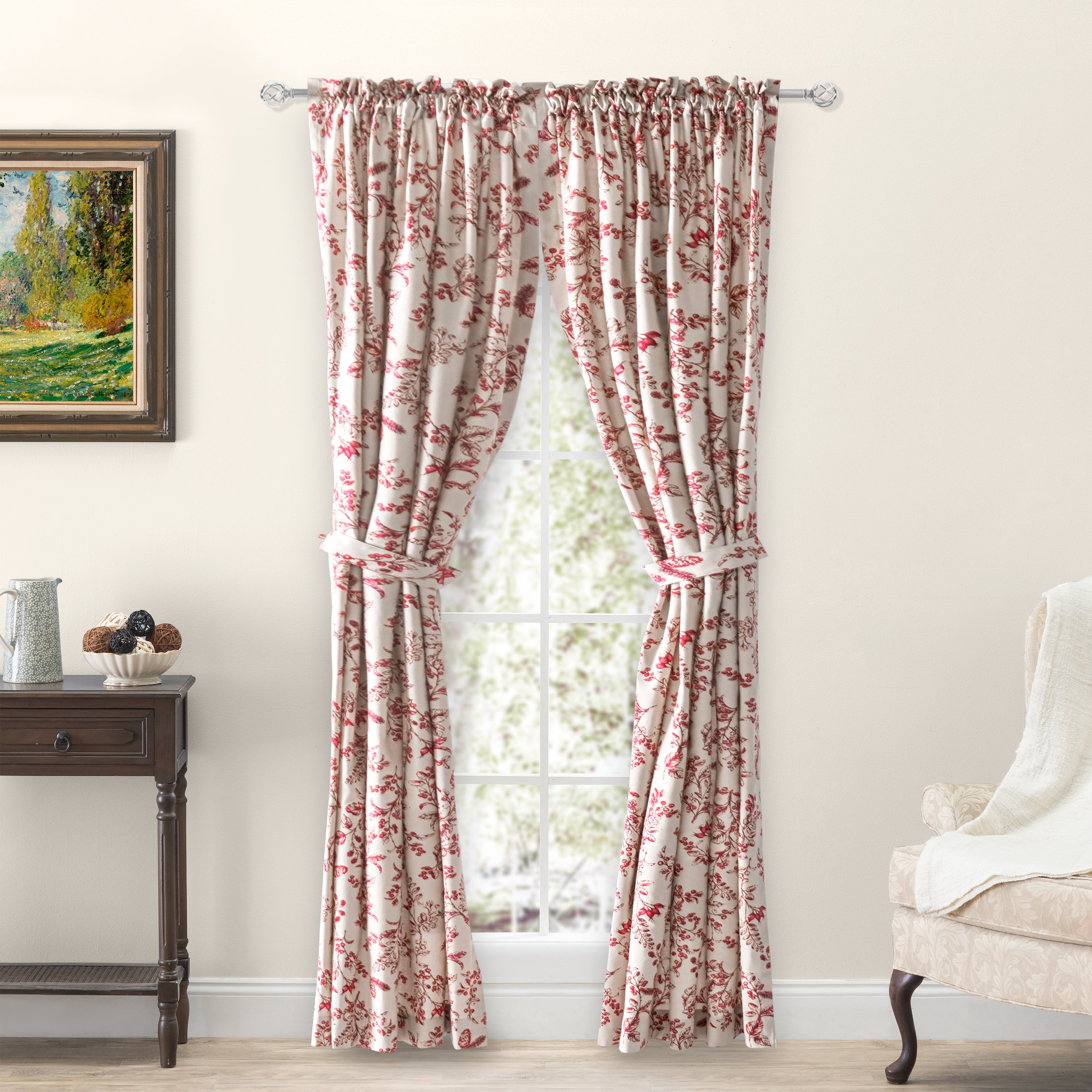 Waverly Gardens Tailored Panel Pair w/ Tie Backs