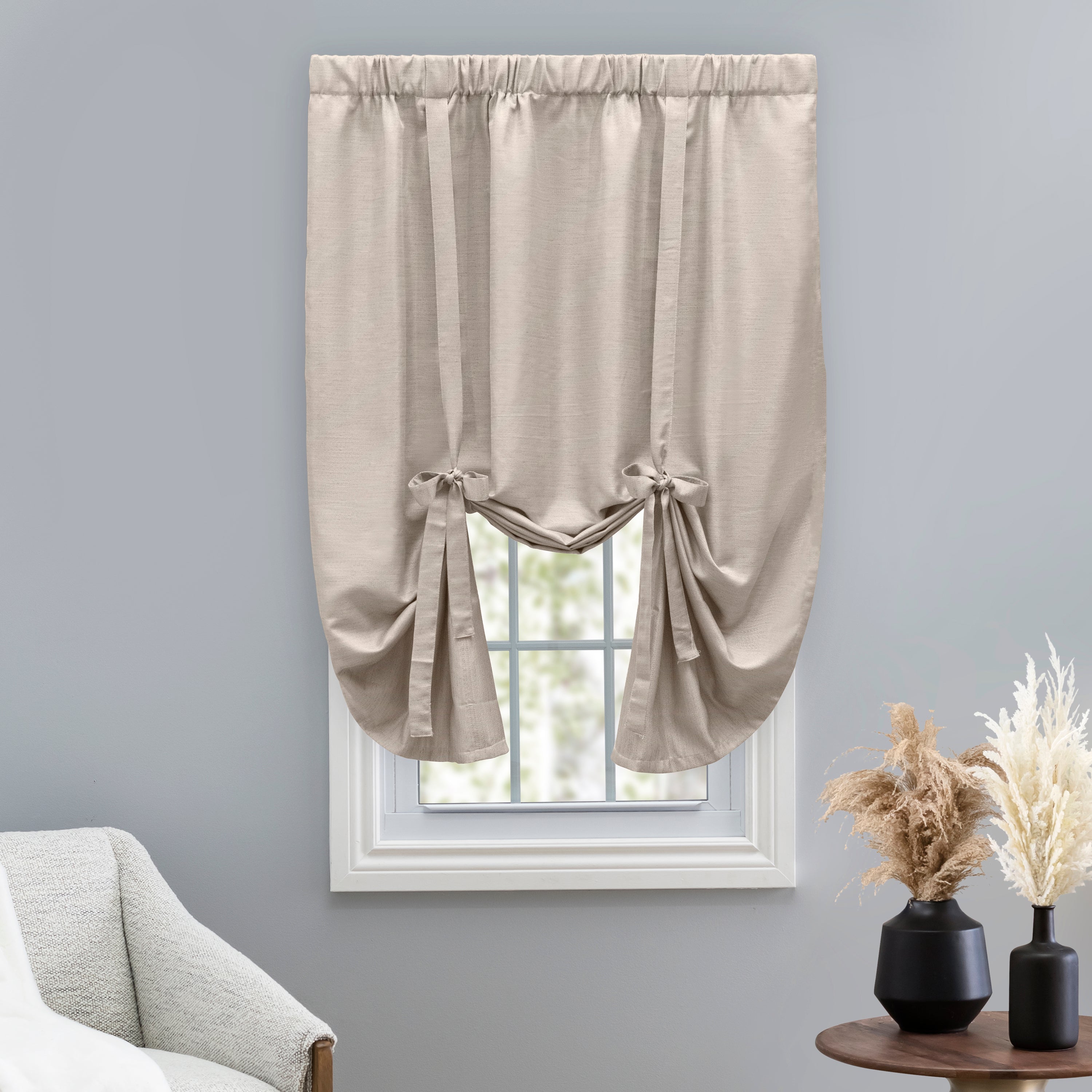 Grasscloth Lined Rod Pocket Tie-Up Panel